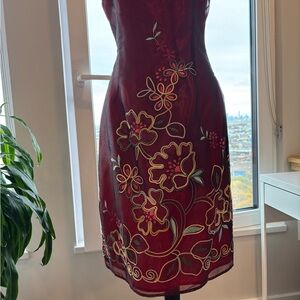 Strapless Burgundy Floral Dress